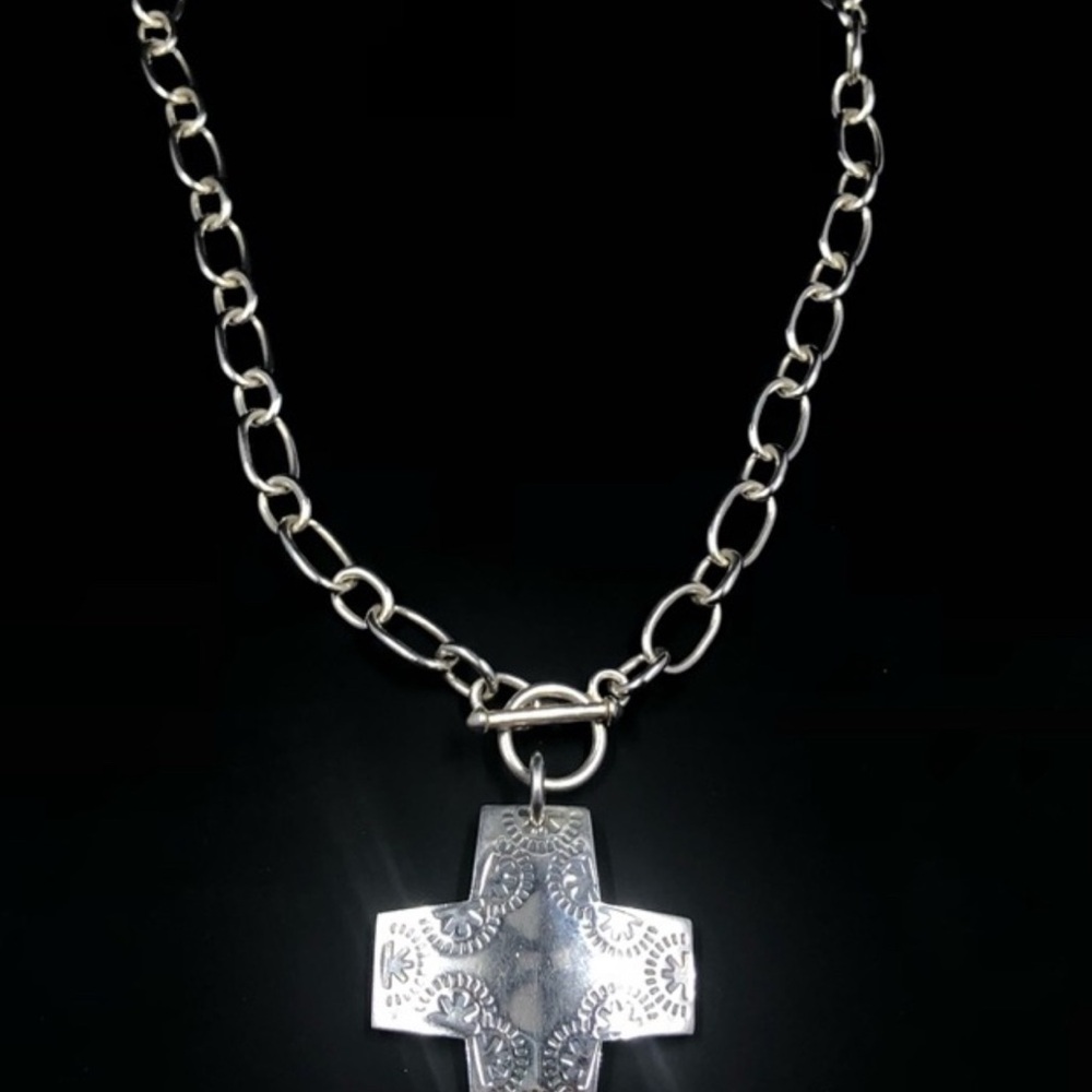 Silpada Silver Cross Necklace with Intricate Design - Picture 4 of 5